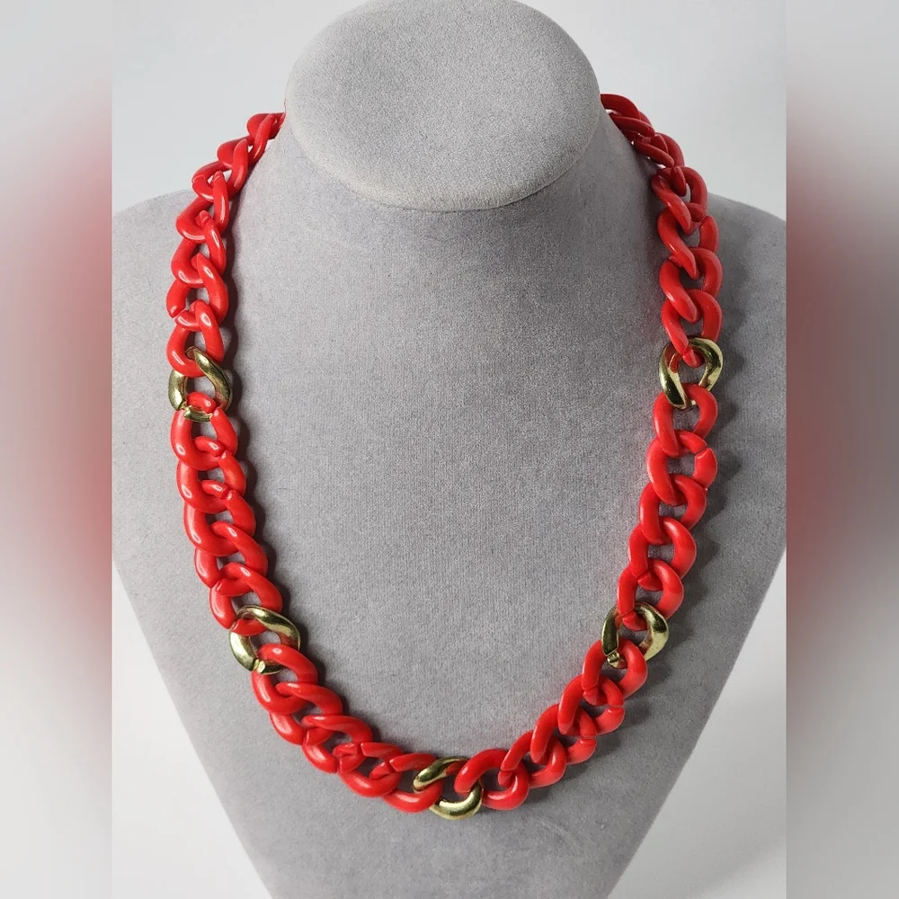 Vintage Red & Goldtone Acrylic Chunky Chain